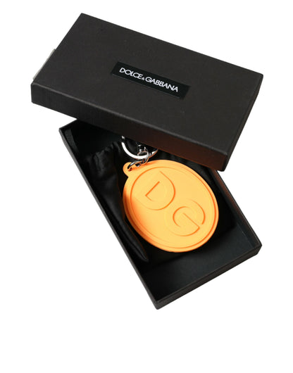 Orange Rubber DG Logo Silver Brass Metal Keyring Keychain