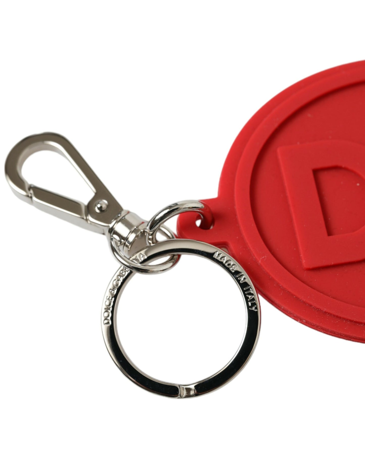 Red Rubber DG Logo Silver Brass Metal Keyring Keychain