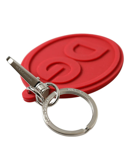 Red Rubber DG Logo Silver Brass Metal Keyring Keychain