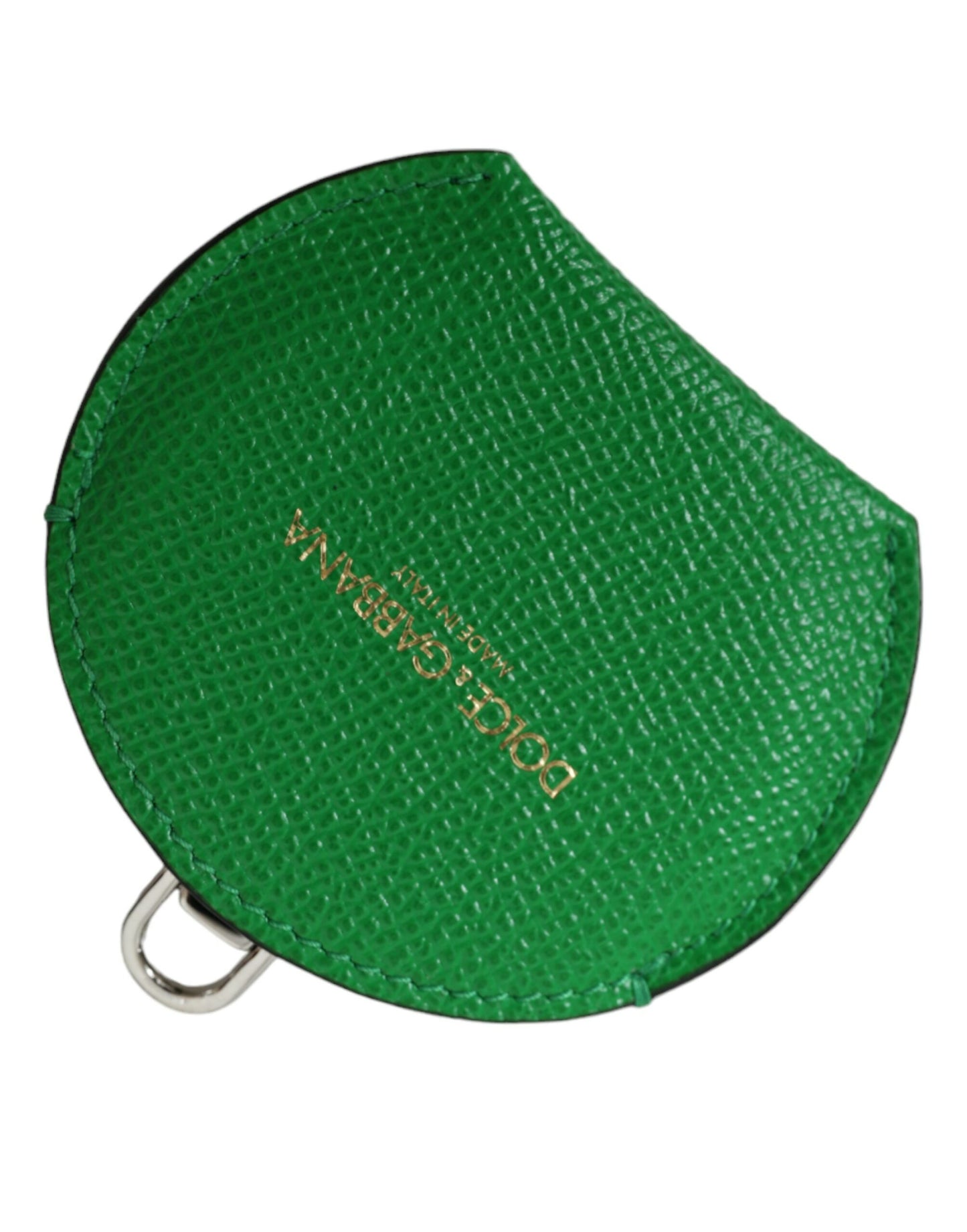 Green Calfskin Leather Round Logo Hand Mirror Holder