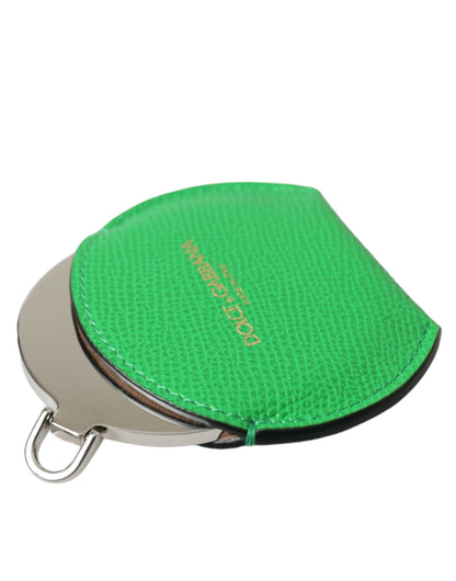 Green Calfskin Leather Round Logo Hand Mirror Holder