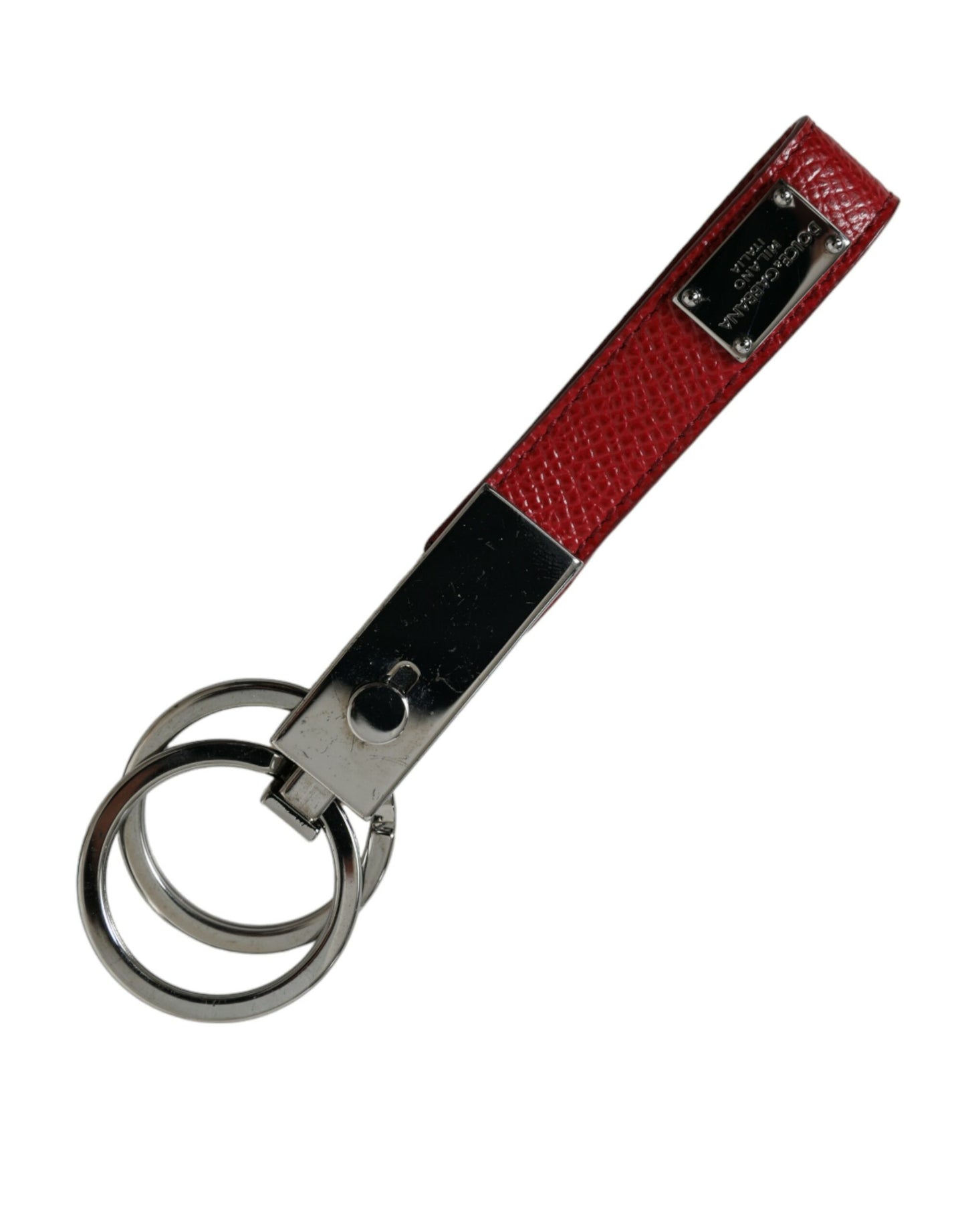 Red Leather Logo Plaque Silver Brass Keyring Keychain