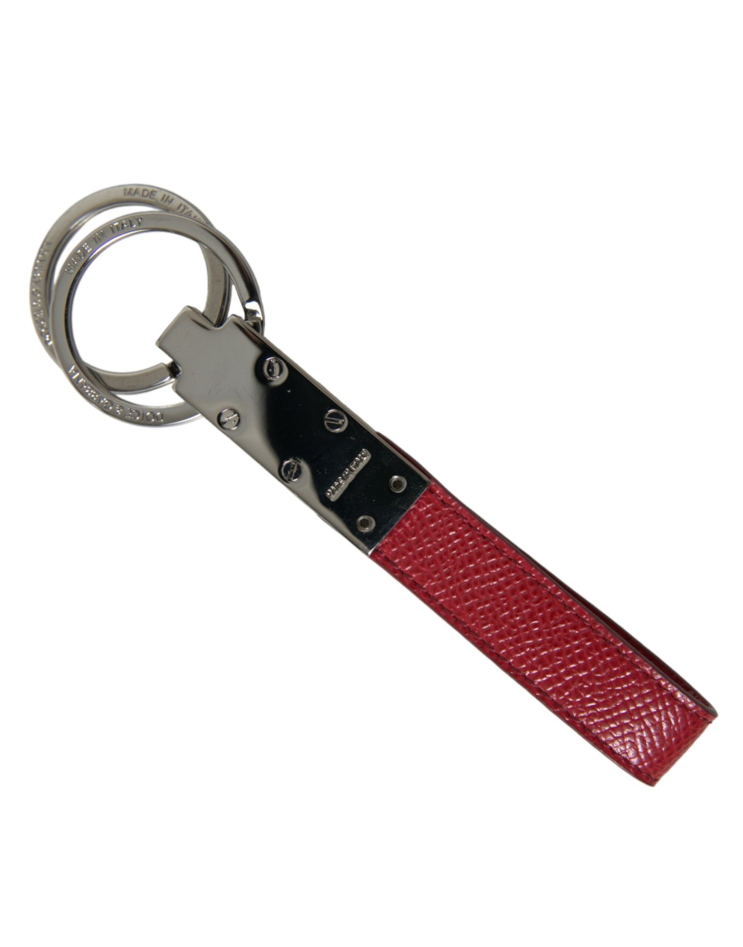 Red Leather Logo Plaque Silver Brass Keyring Keychain