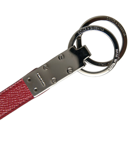 Red Leather Logo Plaque Silver Brass Keyring Keychain