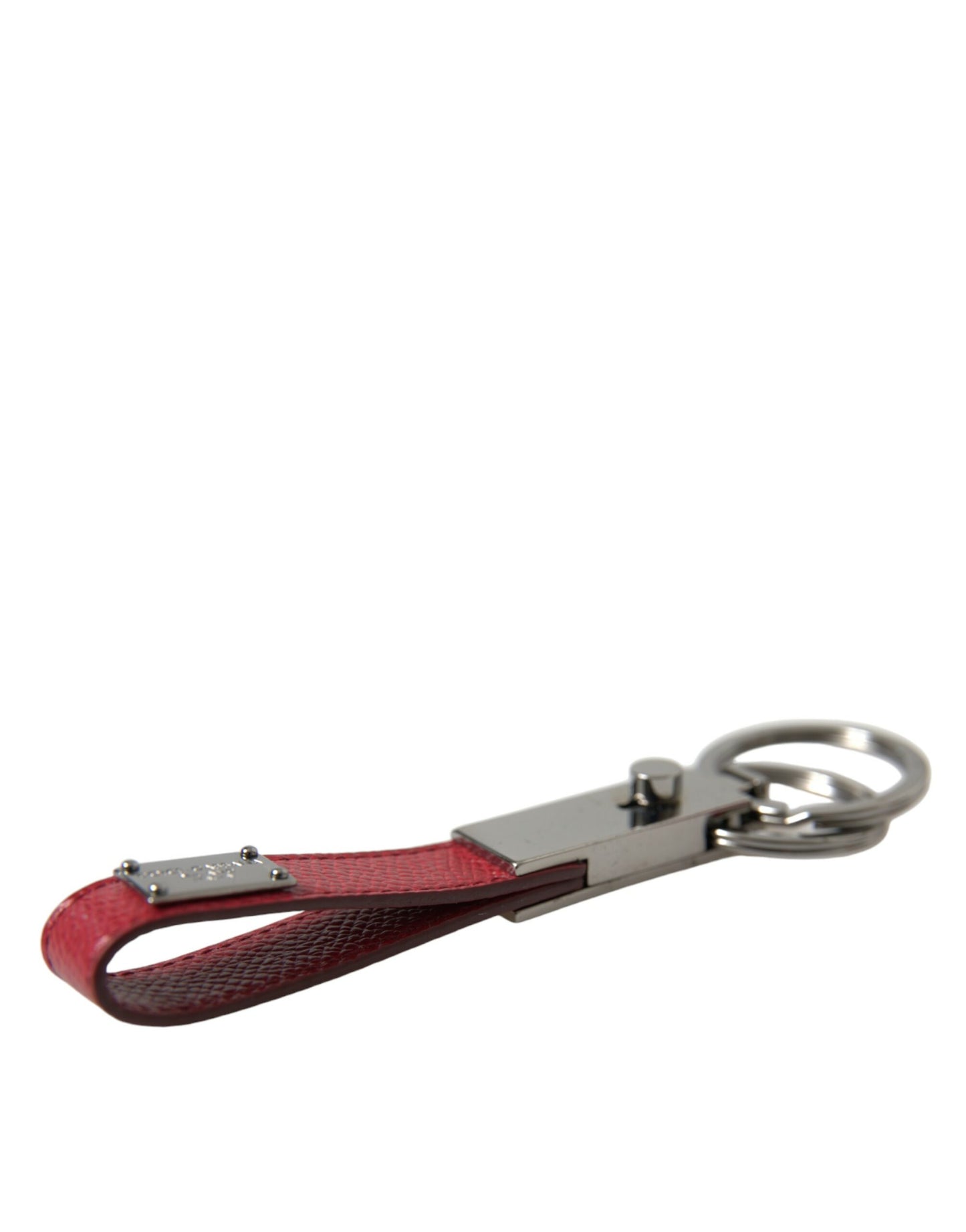 Red Leather Logo Plaque Silver Brass Keyring Keychain