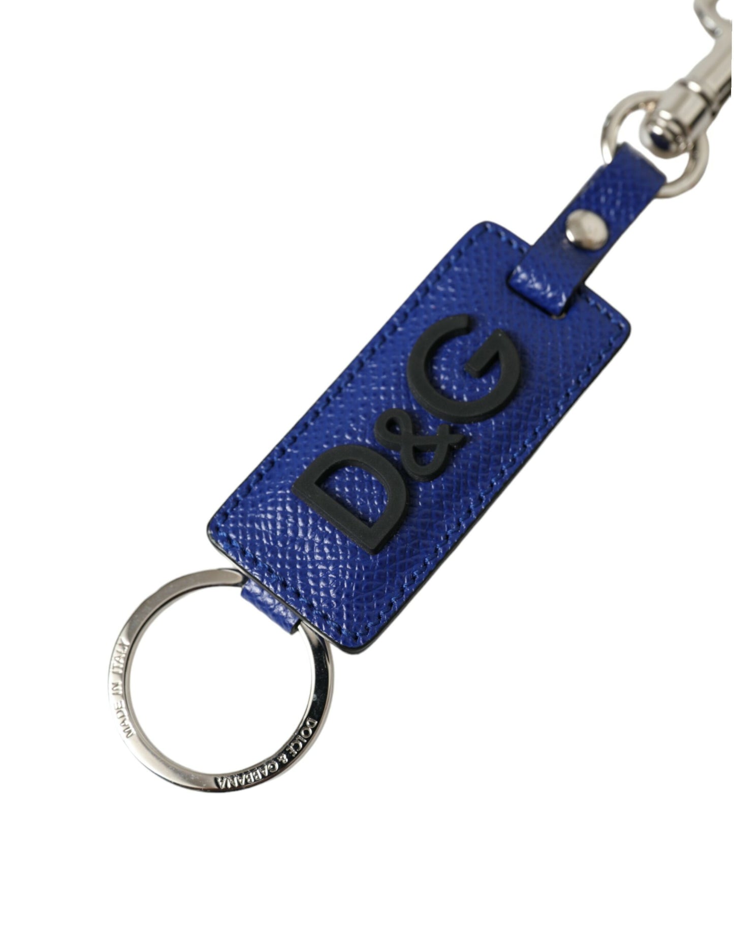 Blue Calf Leather DG Logo Silver Brass Keyring Keychain