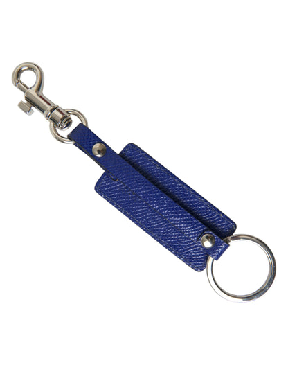 Blue Calf Leather DG Logo Silver Brass Keyring Keychain