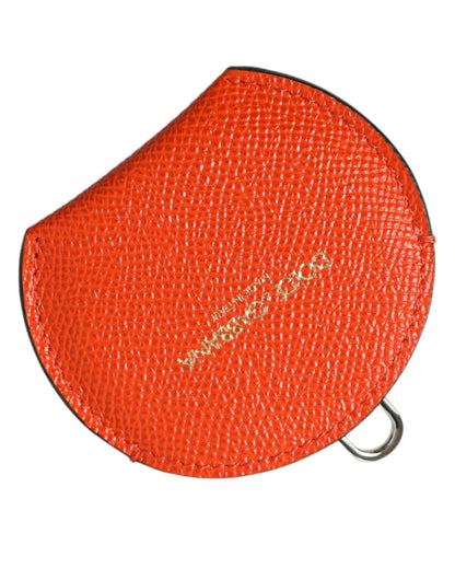 Orange Calfskin Leather Round Logo Hand Mirror Holder