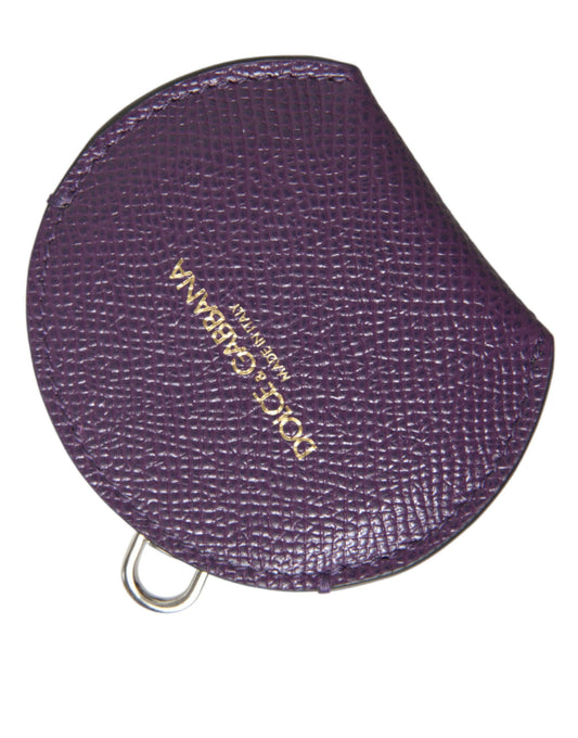 Purple Calfskin Leather Round Logo Hand Mirror Holder