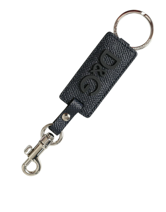 Black Calf Leather DG Logo Silver Brass Keyring Keychain