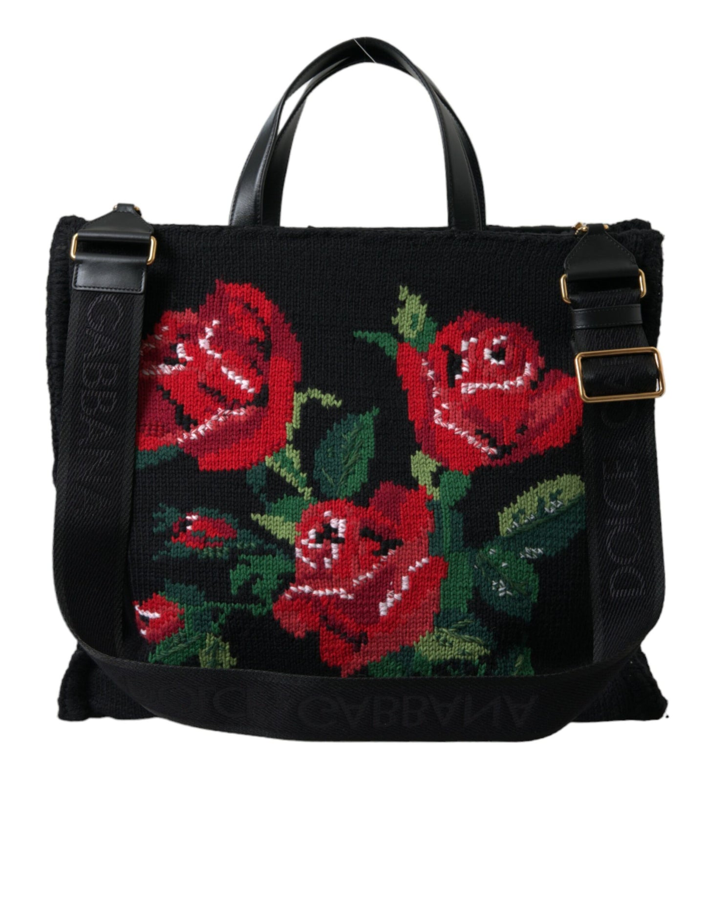 Black Cashmere Rose Embroidery Shopping Tote Bag