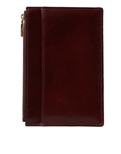 Maroon Leather DG Amore Zip Card Holder Wallet