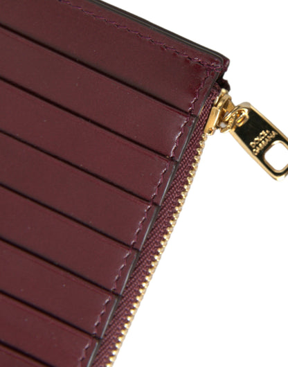 Maroon Leather DG Amore Zip Card Holder Wallet