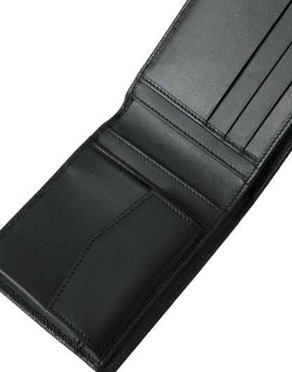 Black Calfskin Leather Bifold Card Holder Logo Wallet