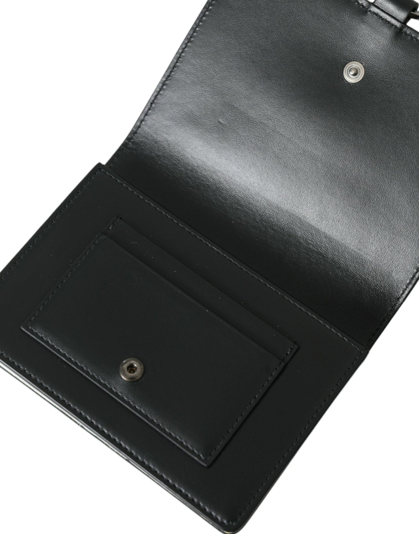 Black White Leather Crystal Embellished Cardholder Wallet