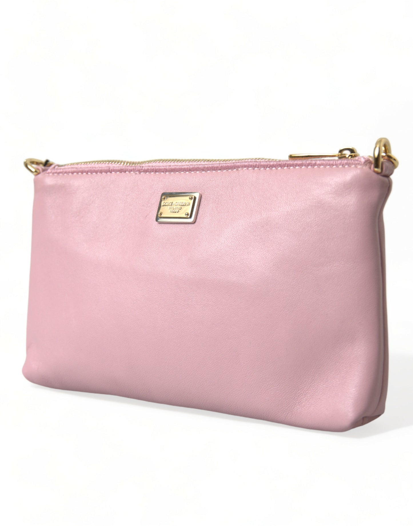 Pink Floral Embroidered Leather Chain Clutch Bag