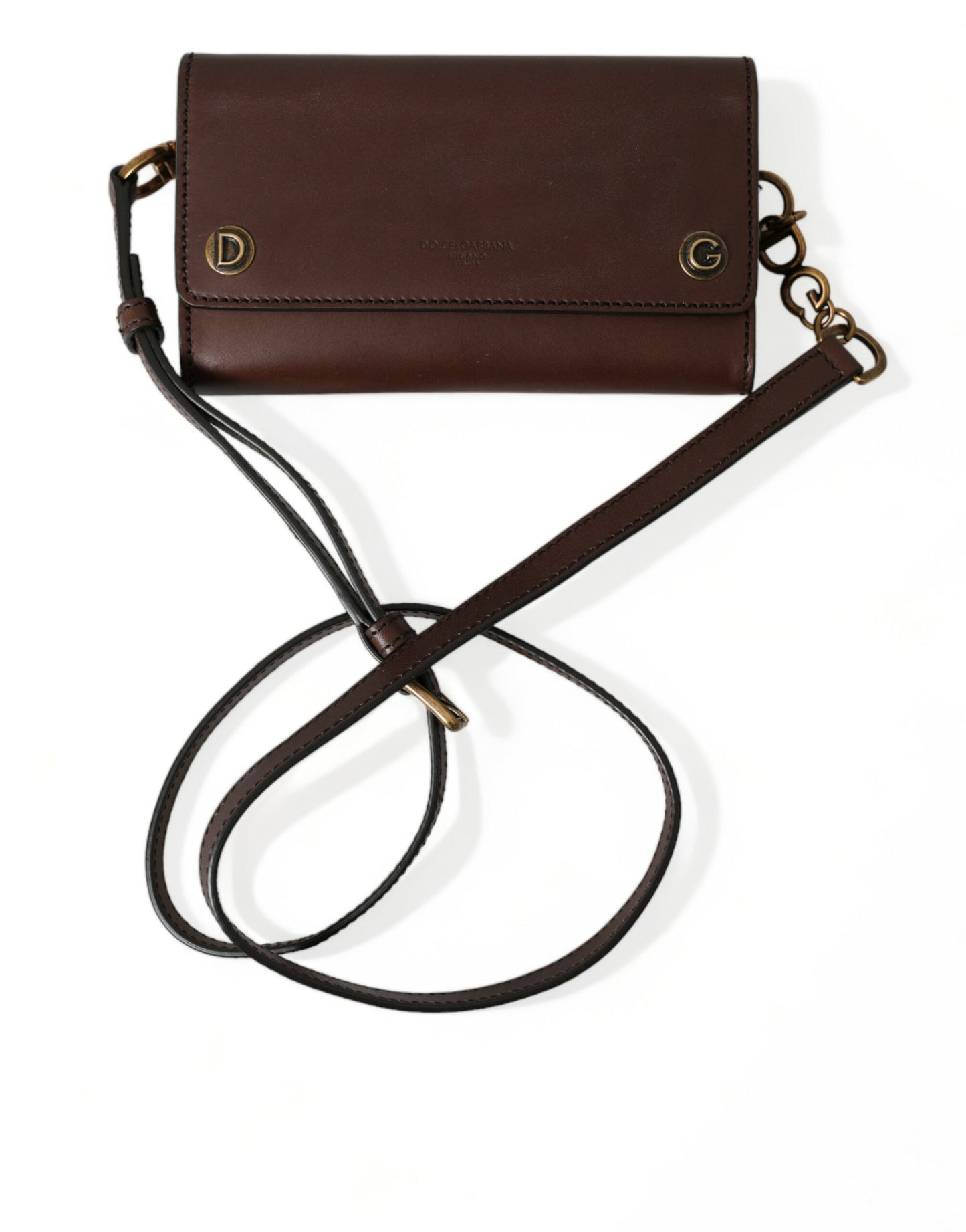 Brown Calf Leather Logo Embossed Shoulder Bags