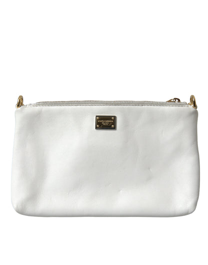 White Floral Embroidered Leather Chain Clutch Bag