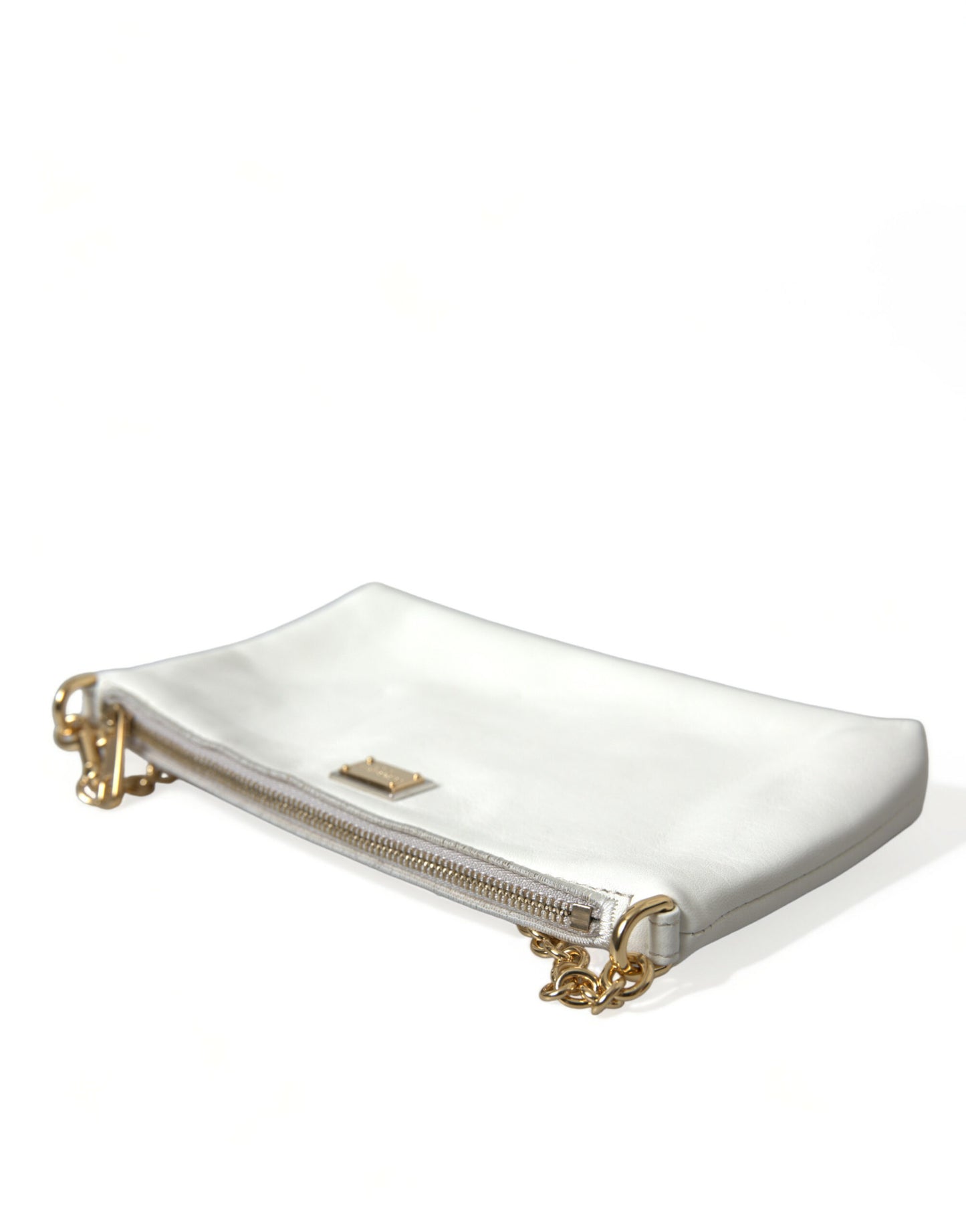 White Floral Embroidered Leather Chain Clutch Bag