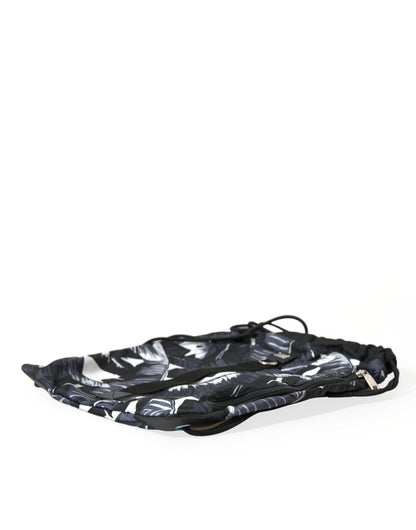 Black Leaf Print Adjustable Drawstring Nap Sack Bag