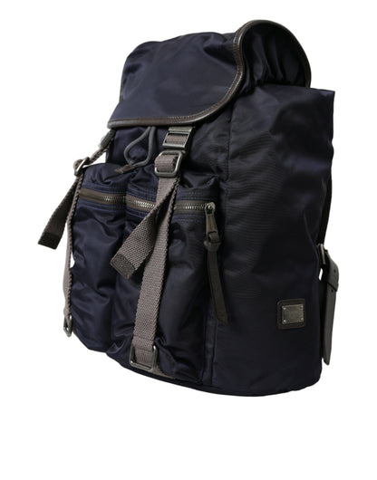 Blue Brown Nylon Leather Rucksack Backpack Bag