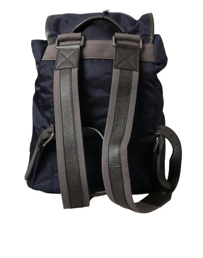 Blue Brown Nylon Leather Rucksack Backpack Bag