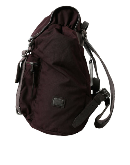 Maroon Brown Nylon Leather Rucksack Backpack Bag