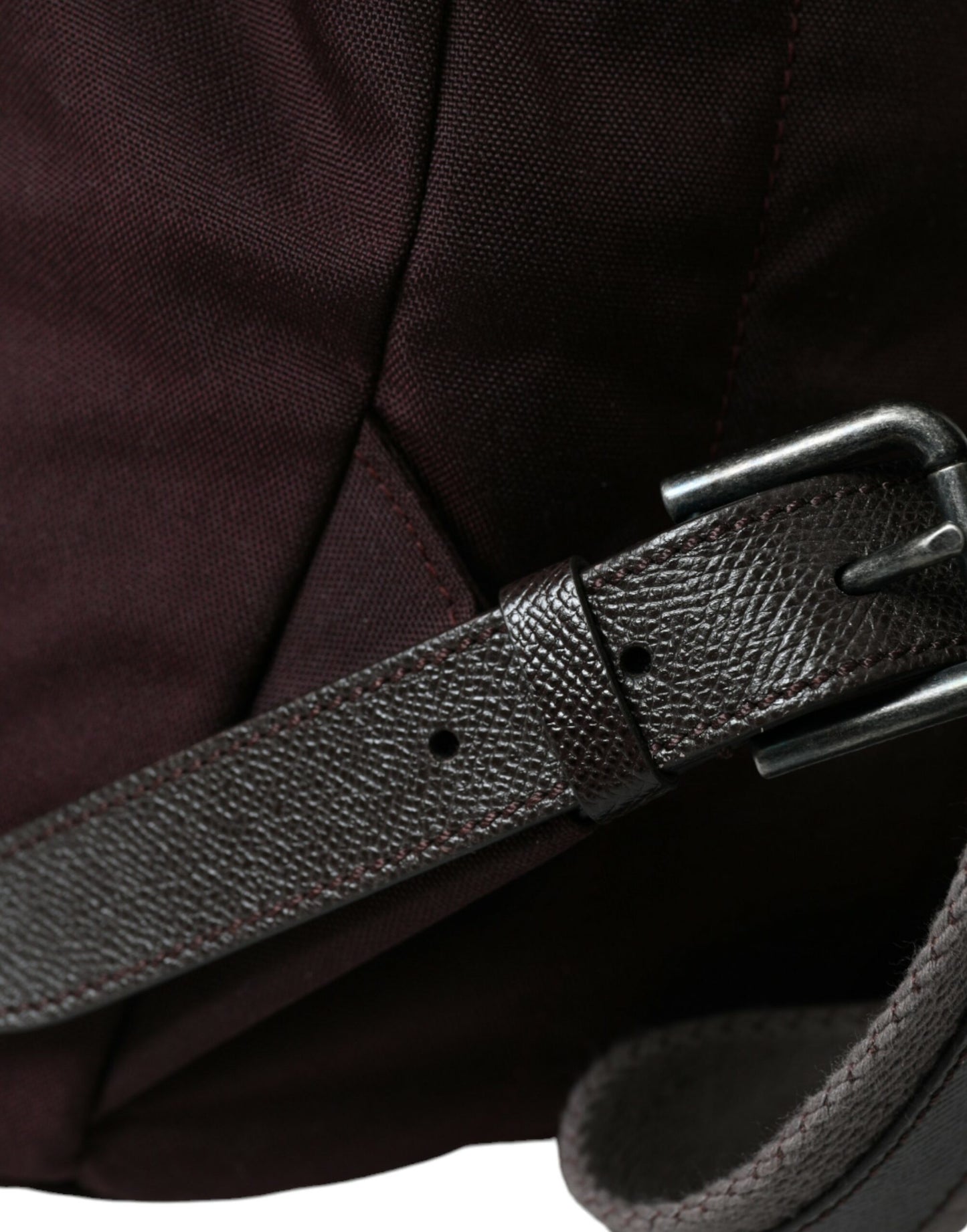 Maroon Brown Nylon Leather Rucksack Backpack Bag