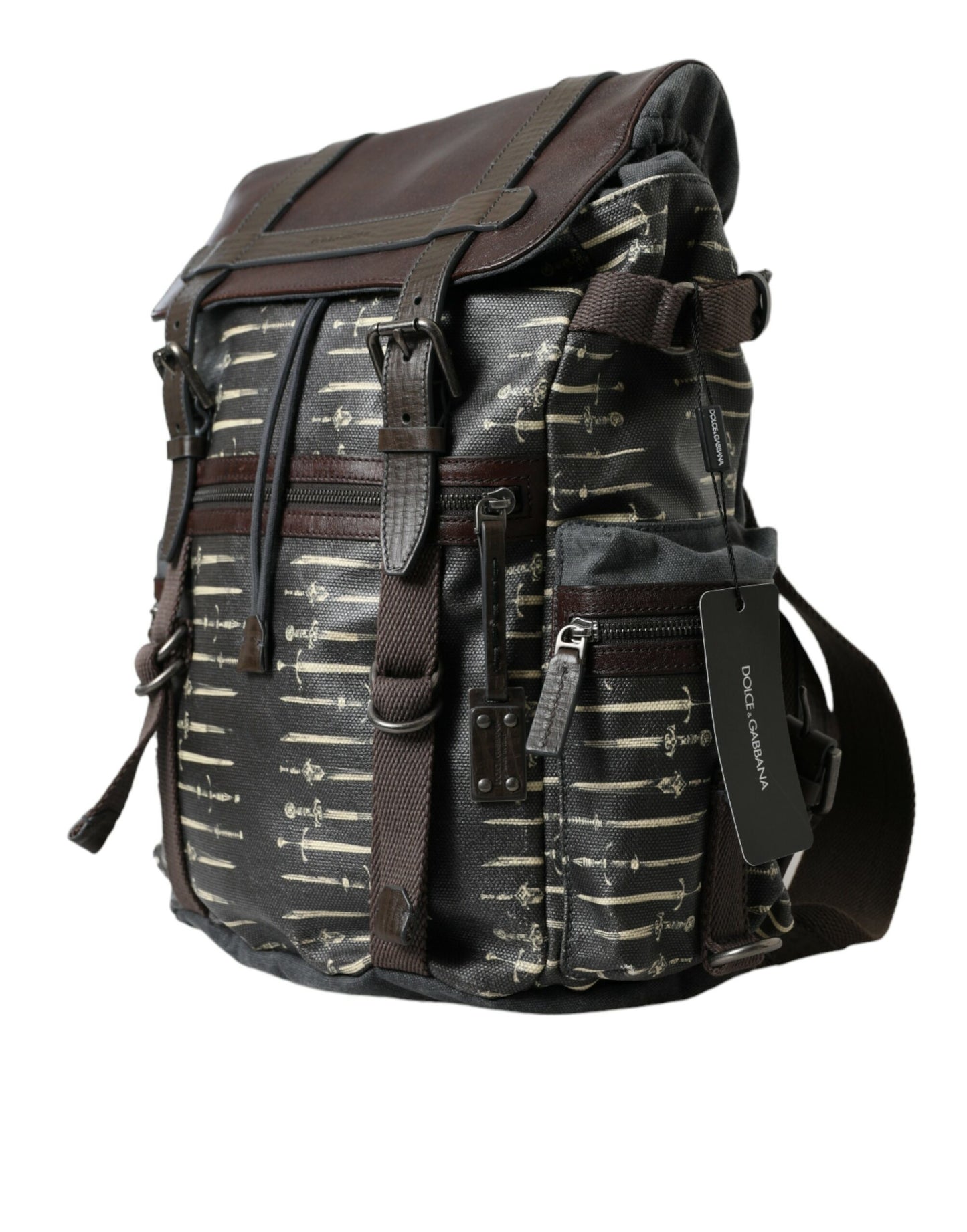 Black Brown Canvas Leather Rucksack Backpack Bag