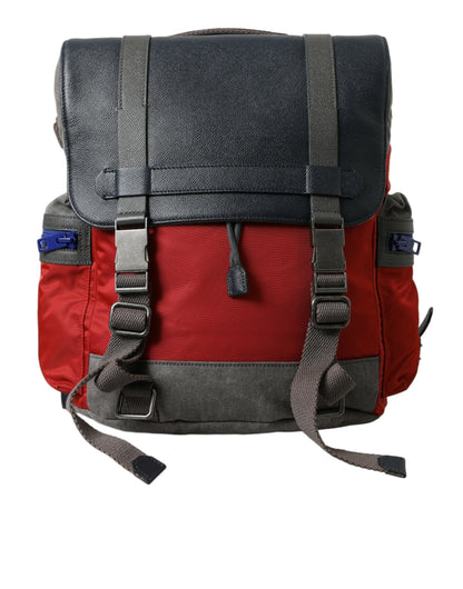 Red Gray Nylon Leather Rucksack Backpack Bag