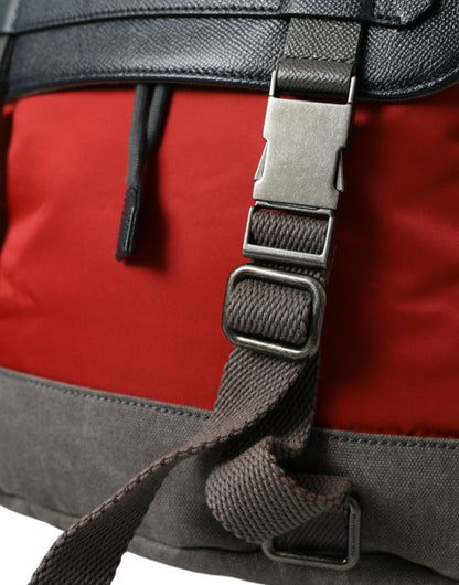 Red Gray Nylon Leather Rucksack Backpack Bag