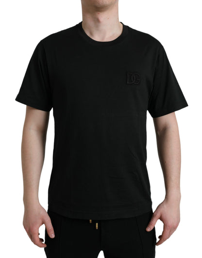 Black Cotton Short Sleeve Crew Neck T-shirt