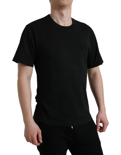 Black Cotton Short Sleeve Crew Neck T-shirt