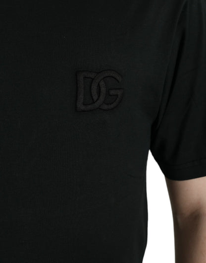 Black Cotton Short Sleeve Crew Neck T-shirt