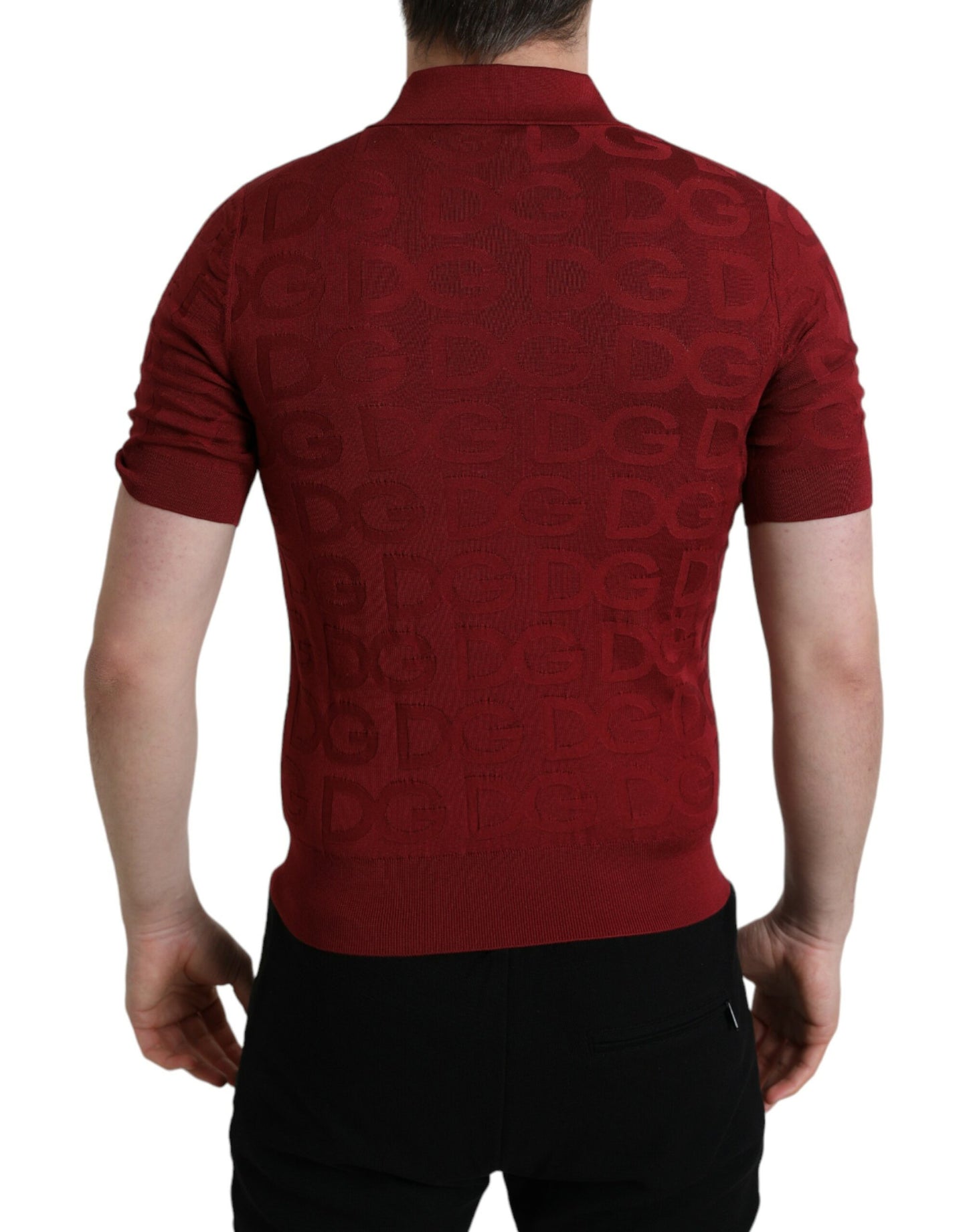 Maroon Collared Short Sleeve Silk T-shirt