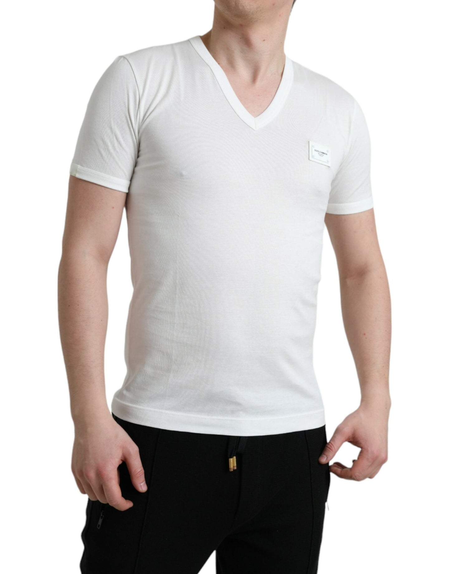 White Logo Plaque Short Sleeve Vneck T-shirt