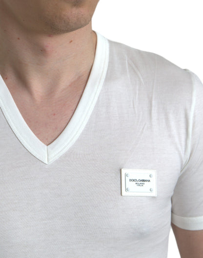 White Logo Plaque Short Sleeve Vneck T-shirt