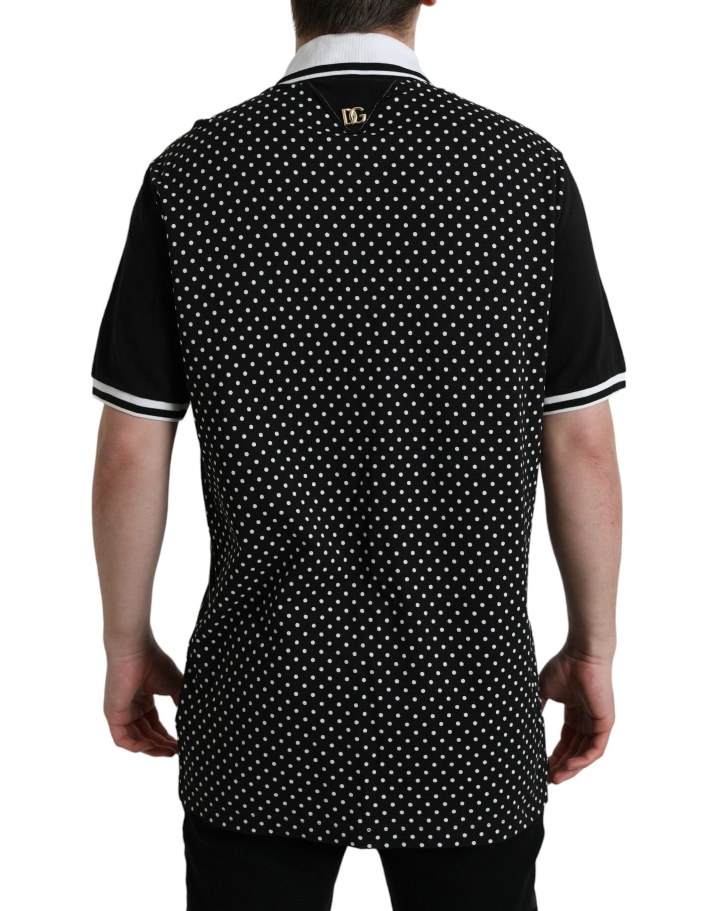 Black White Stripes Logo Collared Polo T-shirt