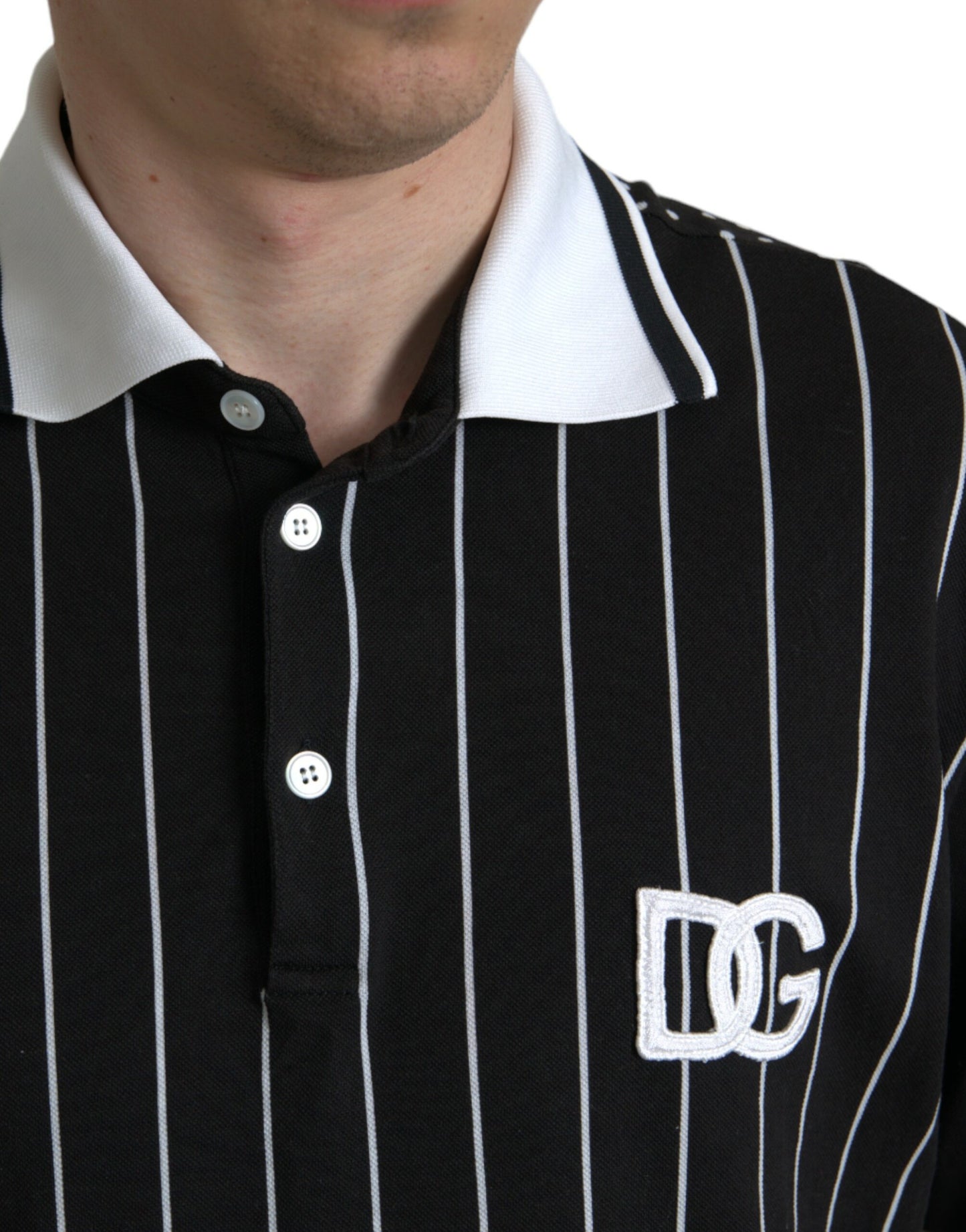 Black White Stripes Logo Collared Polo T-shirt