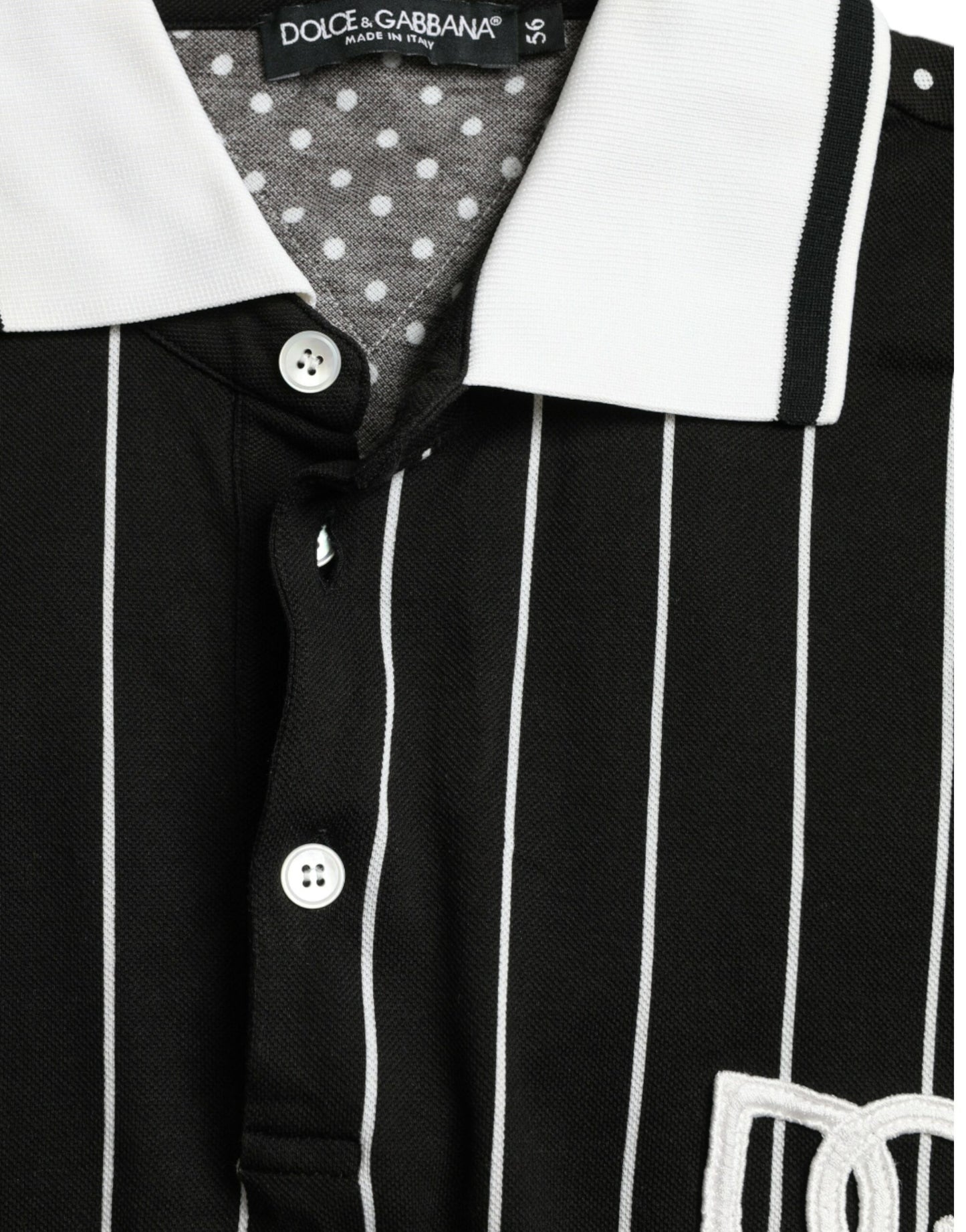 Black White Stripes Logo Collared Polo T-shirt