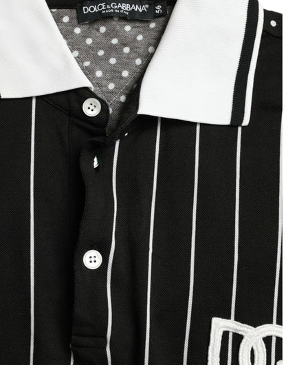 Black White Stripes Logo Collared Polo T-shirt