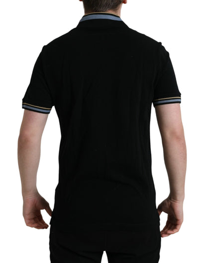 Black Cotton Collared V-neck Polo T-shirt