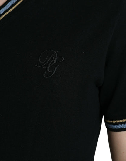 Black Cotton Collared V-neck Polo T-shirt