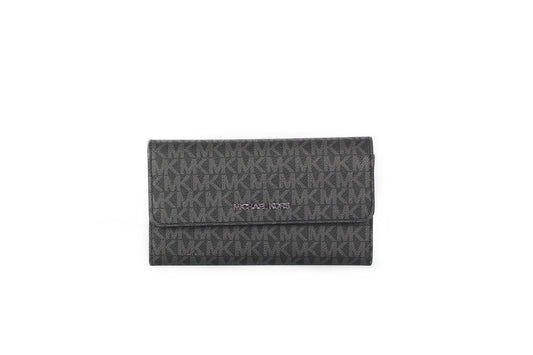 Jet Set Travel Leather Large Trifold Wallet Clutch Black