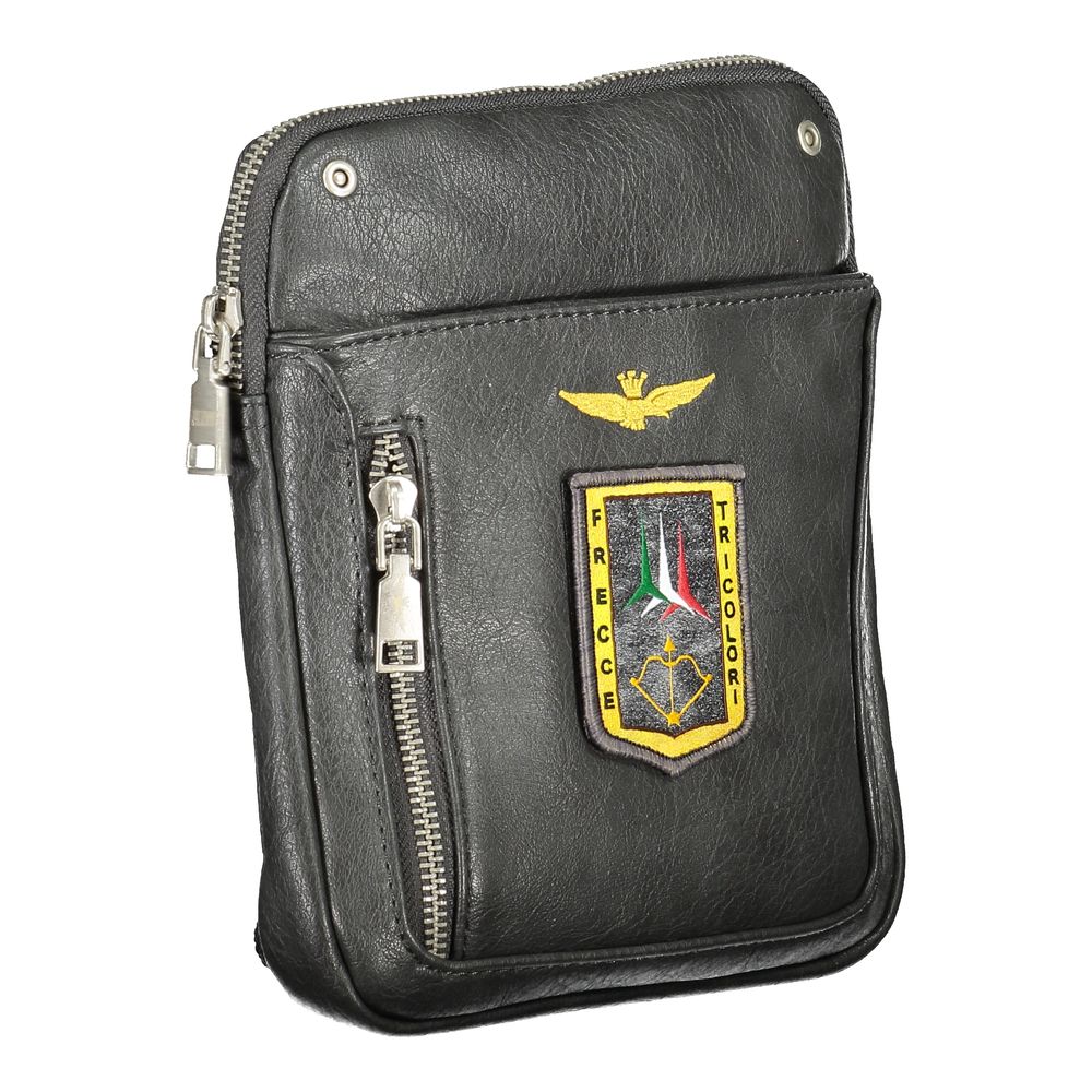 Sleek Gray Shoulder Bag with Iconic Embroidery