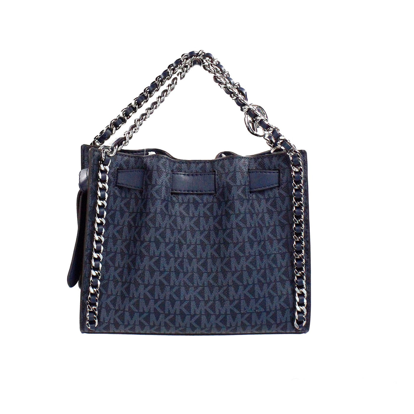 Mina Small Belted Navy Signature PVC Chain Inlay Crossbody Bag