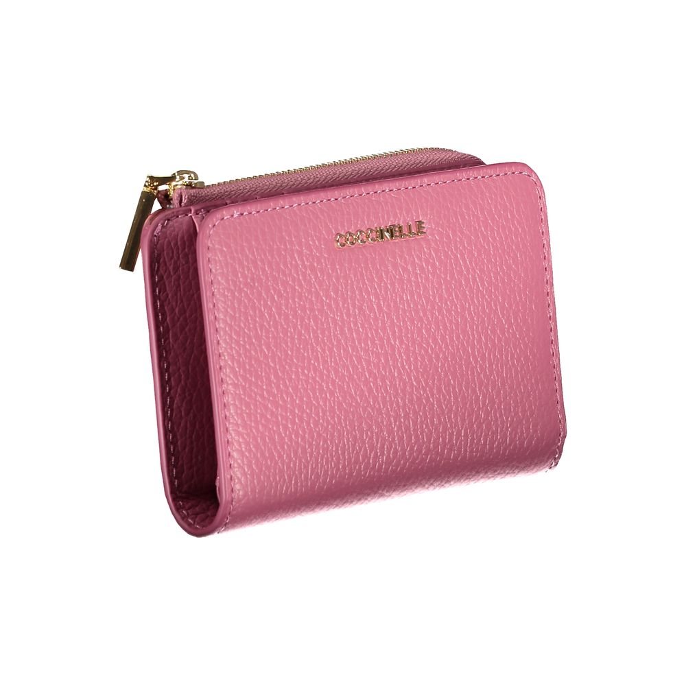 Elegant Pink Leather Wallet with Multiple Compartments