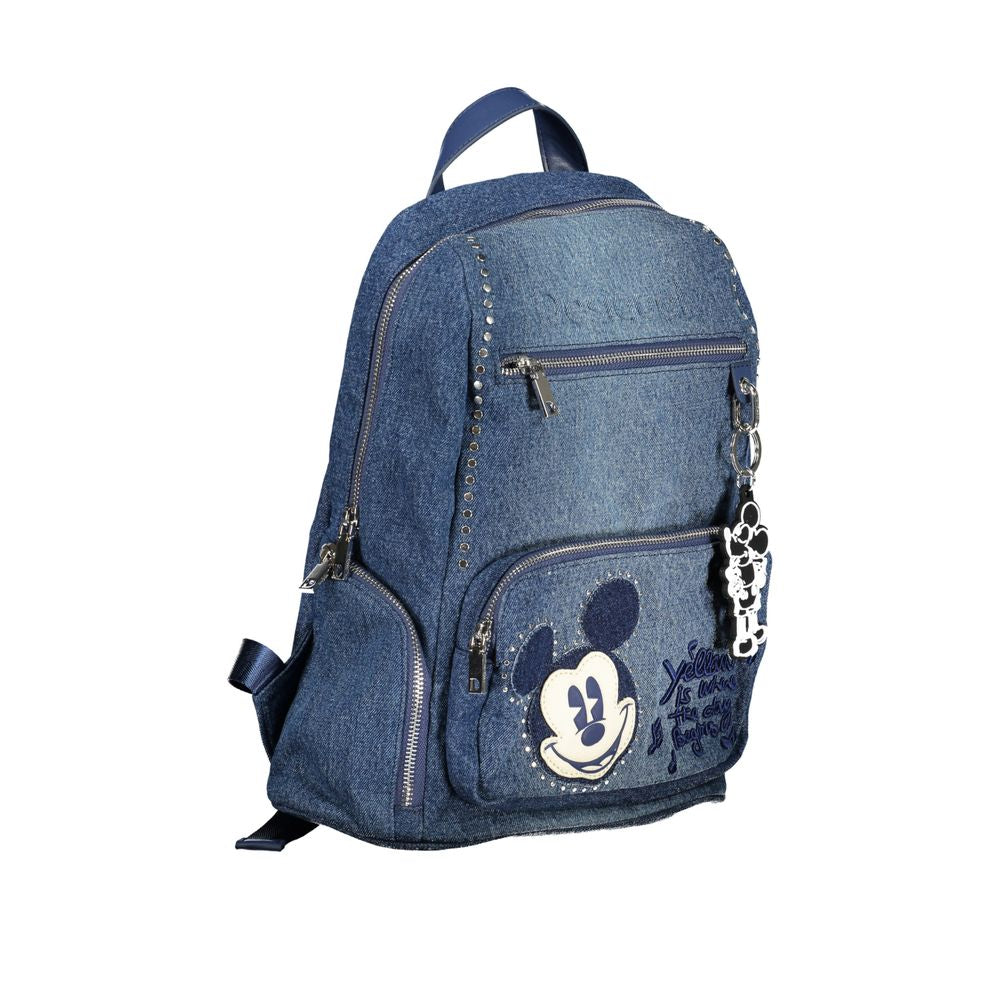 Chic Embroidered Blue Backpack with Contrasting Details