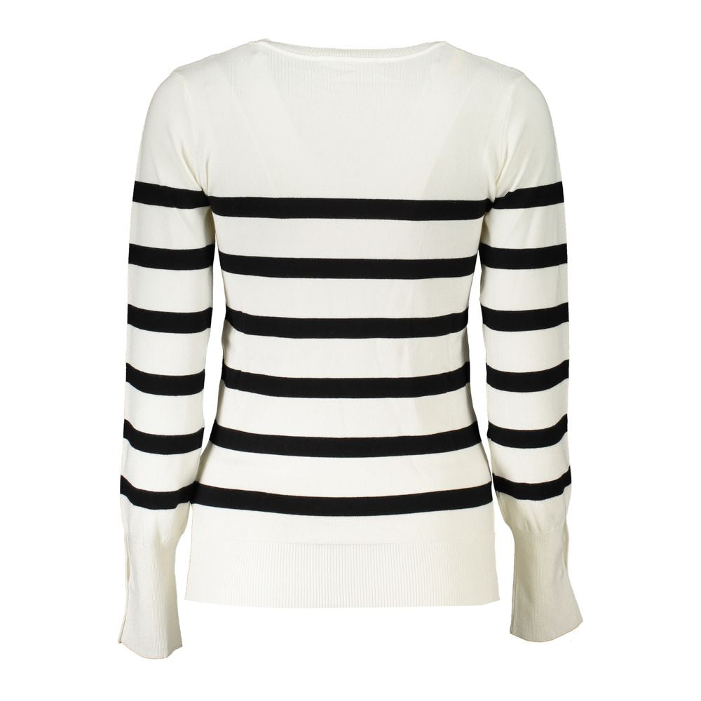 Chic V-Neck Striped Sweater with Logo Embroidery