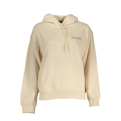 Beige Cotton Hooded Sweatshirt with Contrast Details